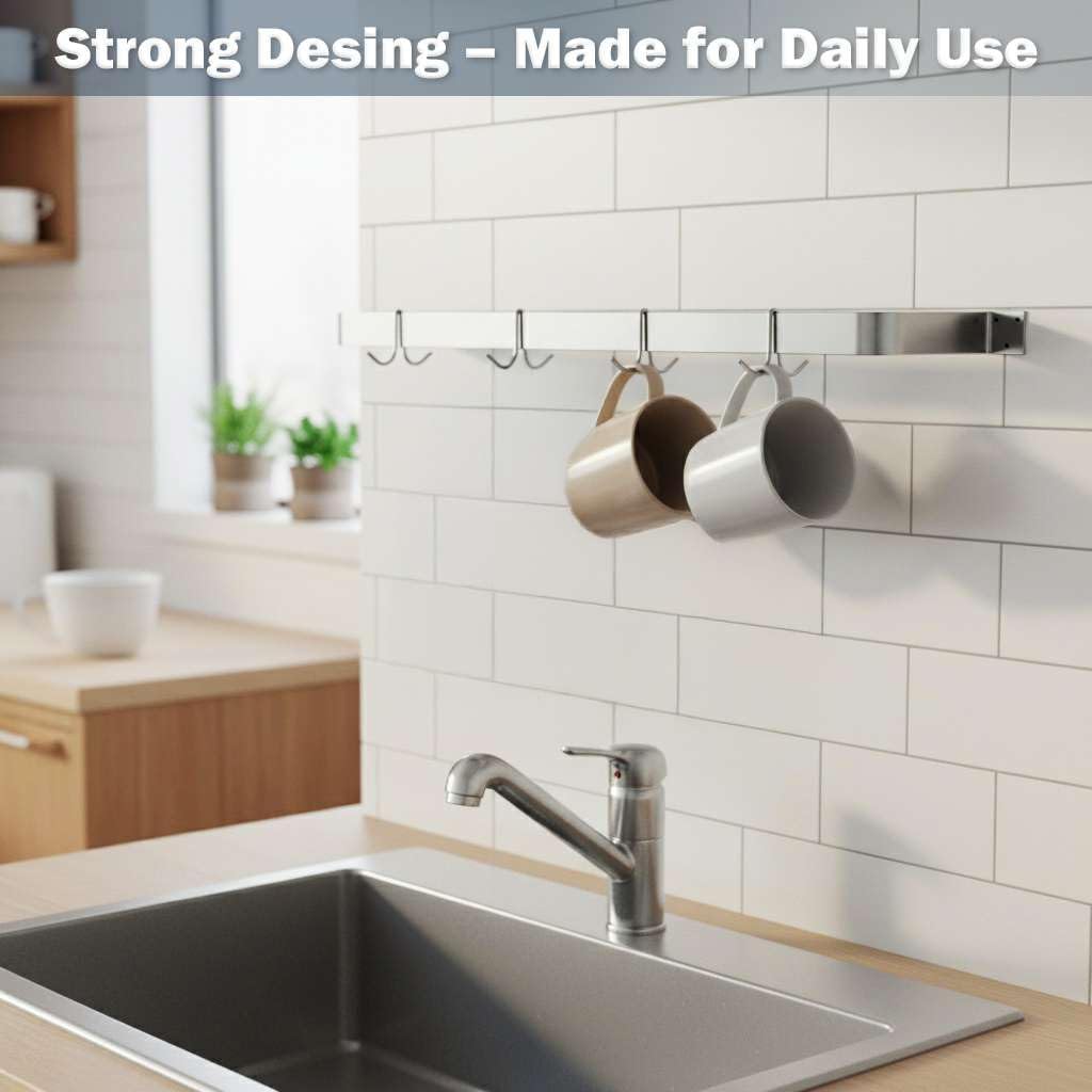 60" Stainless Steel Wall Pot Rack, Commercial Hanging Pot and Pan Rack with 5 Hooks