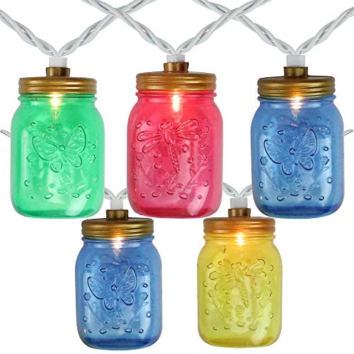 10-Count Multi-Color Mini Mason Jar Patio Lights - 7.5 ft White Wire