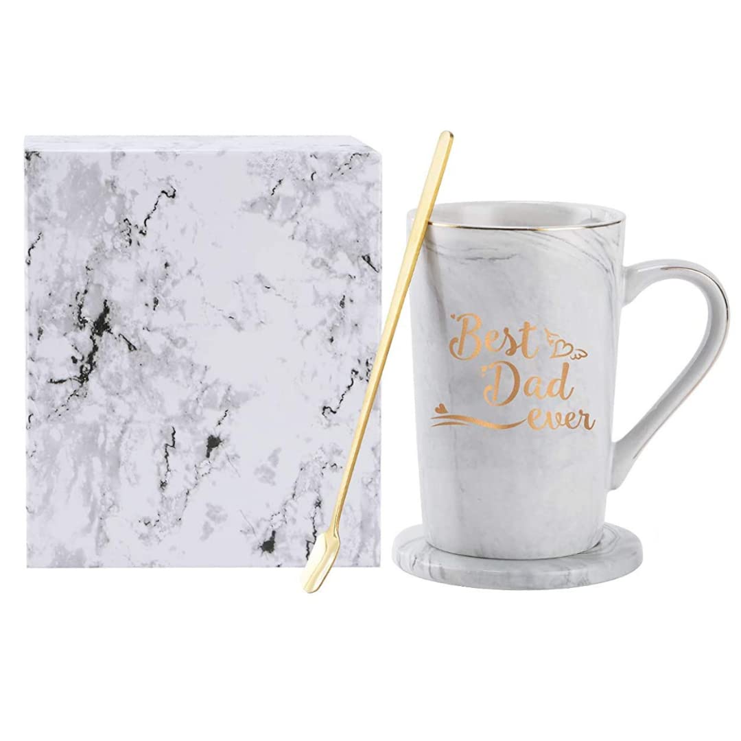 NYRWANA Coffee Mug, Gift for Man, Mugs for Present, Christmas Gifts, Ceramic Mug, Birthday Present for Men, Birthday Gift for Dad, Cute Mugs with Spoon, Box & Bag (400ml - Grey)