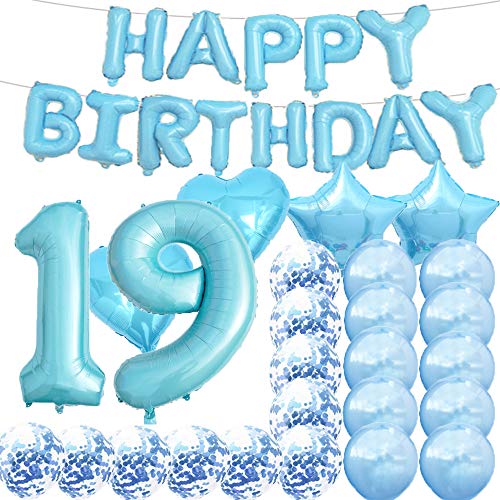 Sweet 19th Birthday Decorations Party Supplies,Blue Number 19 Balloons,19th Foil Mylar Balloons Latex