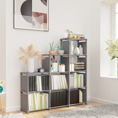 9 Cube Kids Bookshelf Adjustable Bookcase,Portable Closet Organizers And Storage For Storage Clothes, Suitable For Children In Kids Room, Bedroom,Living Room And Office, Diy Book Shelf,Wardrobe Grey #TOP26