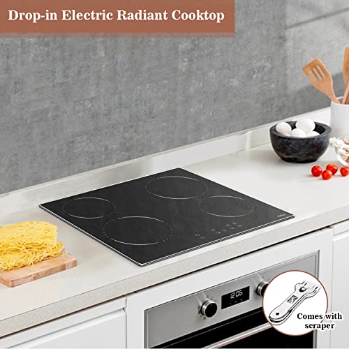 24 Inch Electric Cooktop Hobsir 4 Burners Built-In Electric Stove Top, 9 Heating Level, Glass Protection Metal Frame, Timer & Kid Safety Lock, Sensor Touch Control, 220V-240V Hard Wire (No Plug) #TOP4