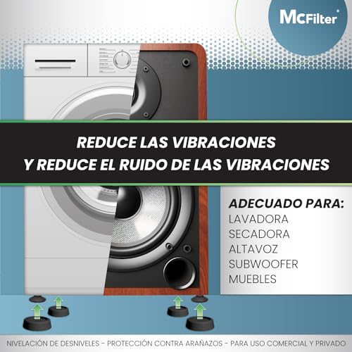 McFilter | 4 amortiguadores de vibraciones para lavadoras y secadoras | Amortiguador de vibraciones universal compatible con Bosch, Siemens, AEG | Alfombrilla antideslizante para lavadora - negro - Image 6