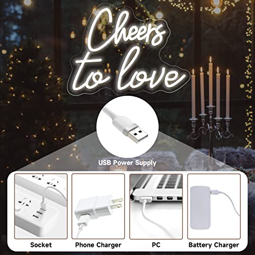 Image of Cheers to Love Neon Sign for Wall Decor, Cheers to Love Led Sign with USB Supply for Bedroom Birthday Wedding Decor，White Led Signs 15.7x11.8 Inch