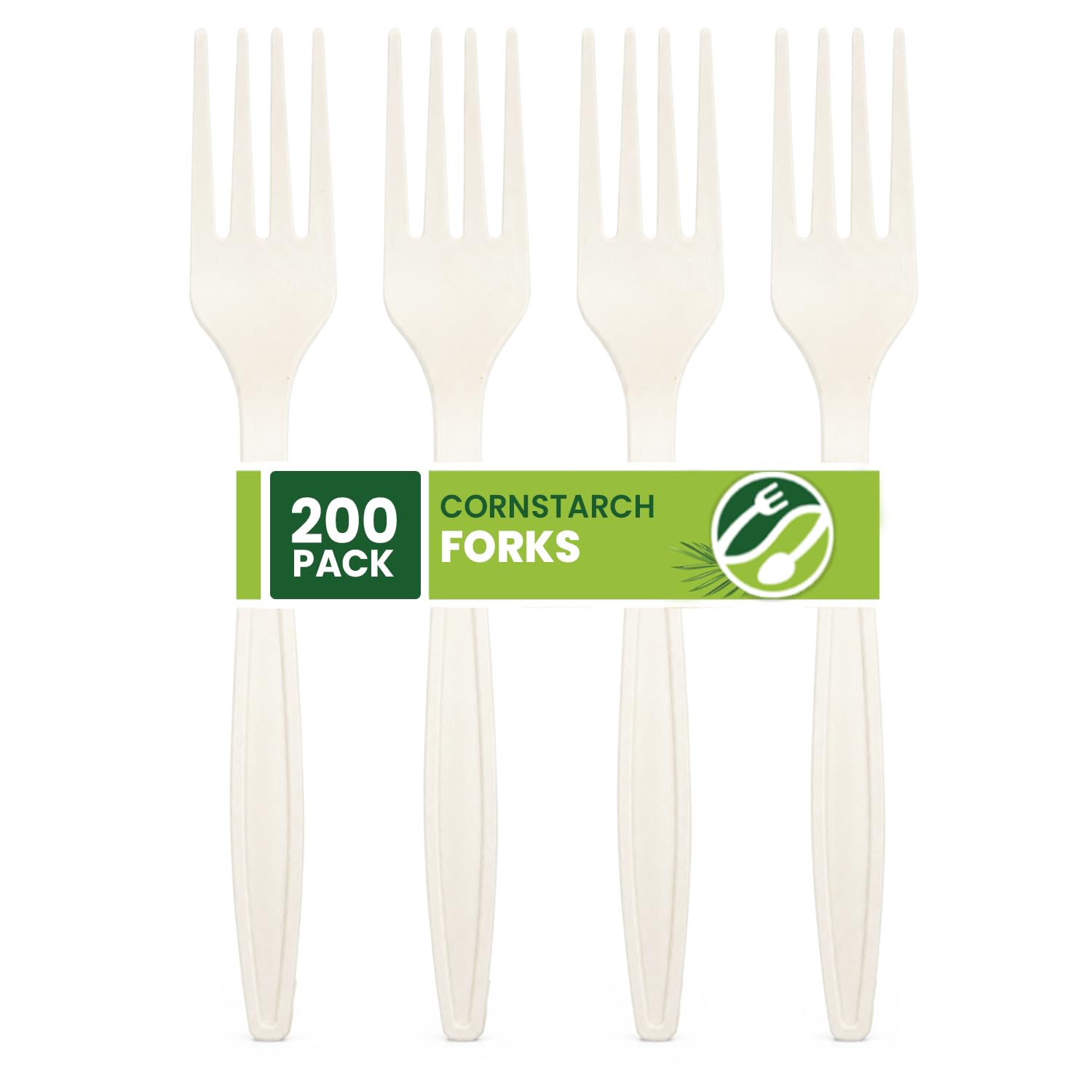 Cornstarch Forks 200 Pack |Biodegradable Eco-Friendly Disposable Cutlery 7β (18cm) | Heavy-Duty, Compostable & Plastic-Free | Ideal for Parties, Picnics & Events