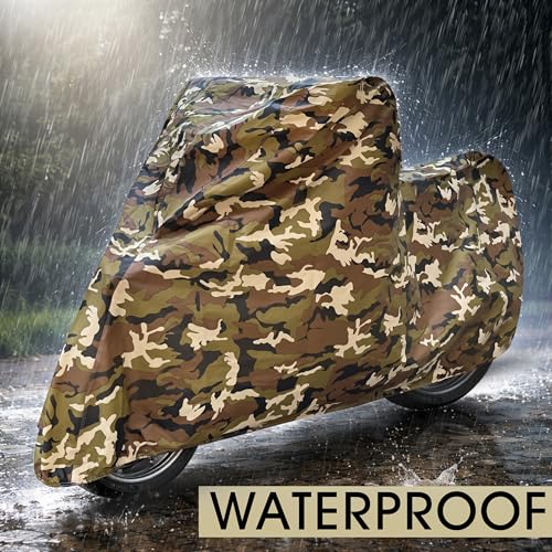 Image of Auto Hub 100% Waterproof Bike Cover, Dustproof, UV Protection Bike Cover for All Two Wheeler Bike Upto 1000cc Size -Waterproof Army Print