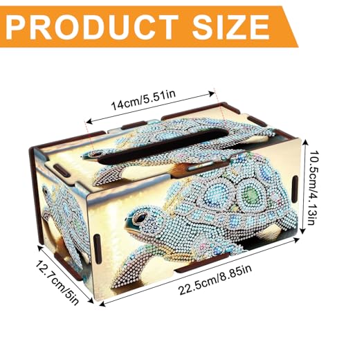 Image of Diamond Painting Tissue Box Cover - Sea Turtle Design Wooden DIY Rhinestone Diamond Art Kit for Home Office Decor, Handmade Craft Storage Holder