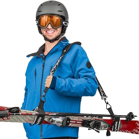 Mata1 Ski Strap & Pole Carrier (Black), Adjustable Shoulder Straps to Carry Skis & Poles w/Ease, Comfortable w/Padded Shoulder Sling, Perfect for Men, Women Cover