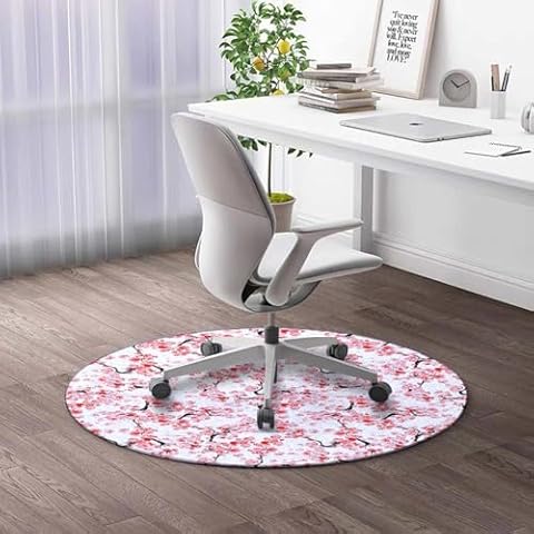 MomTumd Round Rug 3 FT Cherry Blossom Chair Mats for Low Pile Pink Chair Mat for Plush Pile Carpets Desk Rug Wood/Tile Protection Mat for Office Home Cover