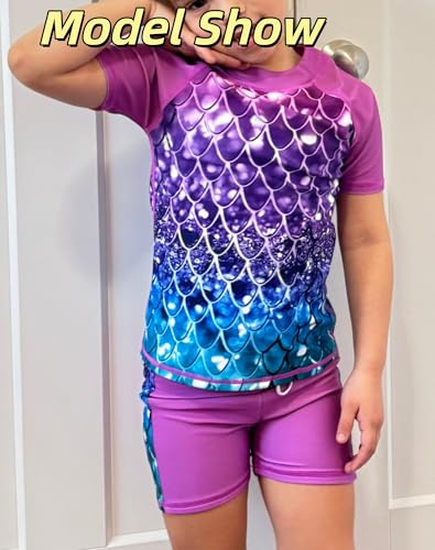 Image of Lovekider Girls Swimsuits Two Piece Rash Guard Set Short Sleeve Bathing Suit Liner Swimwear with Sun Protection 3-12T