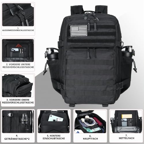 TianYaOutDoor Lovelinks21 Taktischer Assault-Rucksack, 45 l, 3 Tage Assault Pack mit Molle wasserdichter Rucksack für taktische Rucksäcke… – Ansicht 5