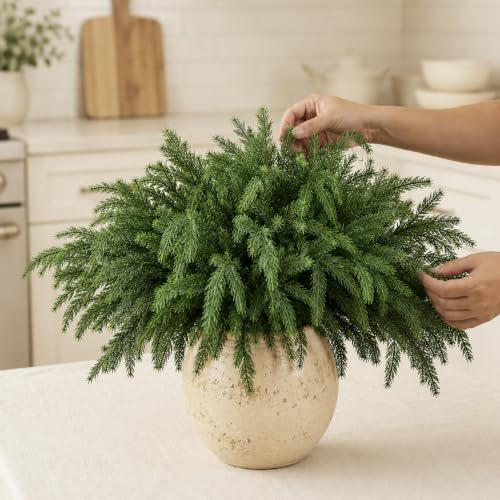 12 Bundles Artificial Pine Branches, Faux Christmas Cedar Greenery Stems DROPS TO - image 5