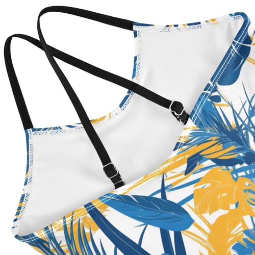 KLL Blue and Yellow Theme Plants Toddler Girls 1 Piece Swimsuit Beach Swimming Suits Adjustable Strap Quick-Dry4