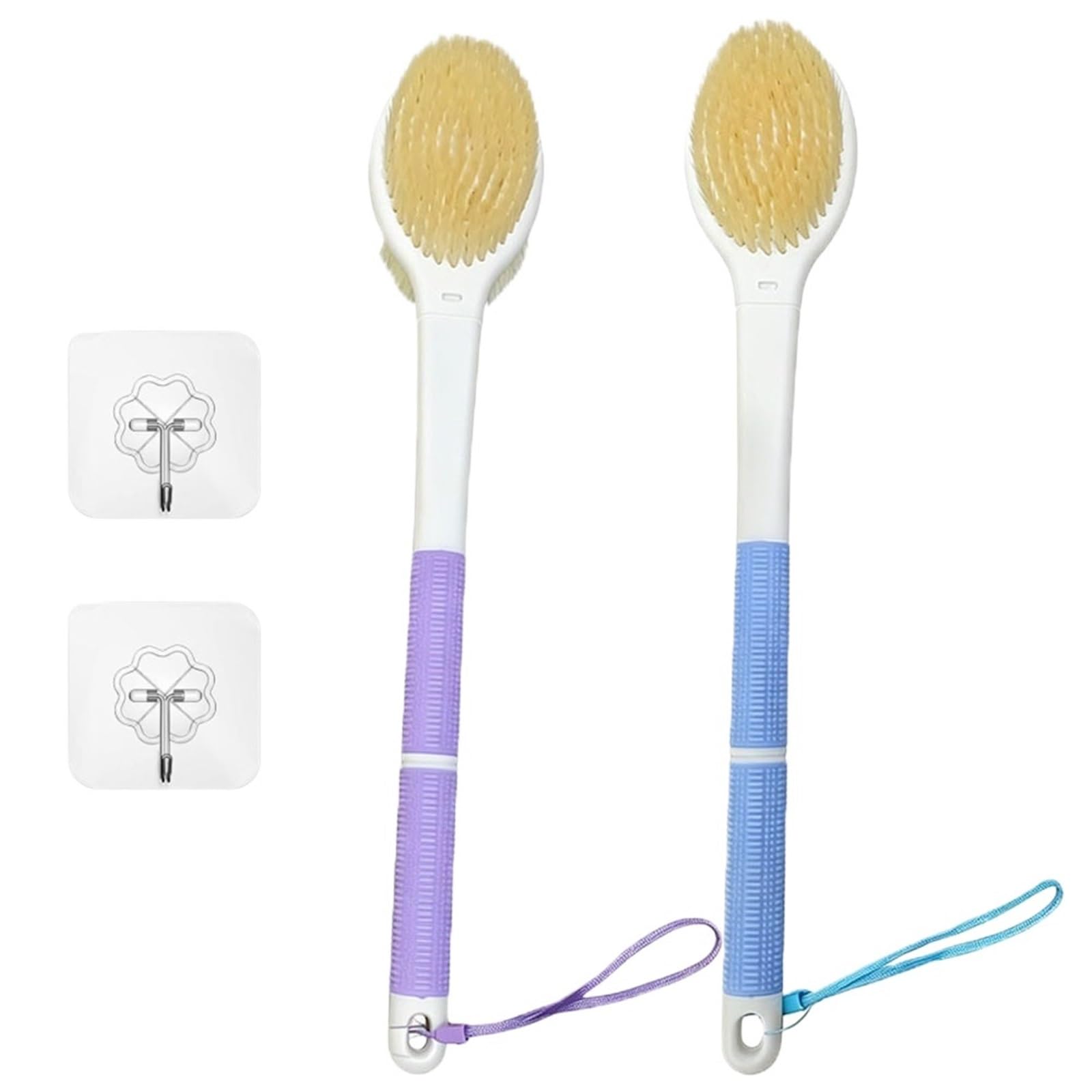 Badebürste Mit Langem Stiel Doppelter Rückenschrubber for die Dusche | Badebürste mit langem Griff, Körperpeeling for Nass- oder Trockenbürsten, Männer und Frauen(2Pcs 44cm Mix Colors)