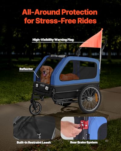VEVOR Hundeanhänger, bis zu 40 kg, 2-in-1-Fahrradanhänger für kleine und große Hunde, klappbarer Rahmen mit Rädern, universelle Fahrradkupplung, inkl. Flagge, interne Leine, 1380x755x800 mm