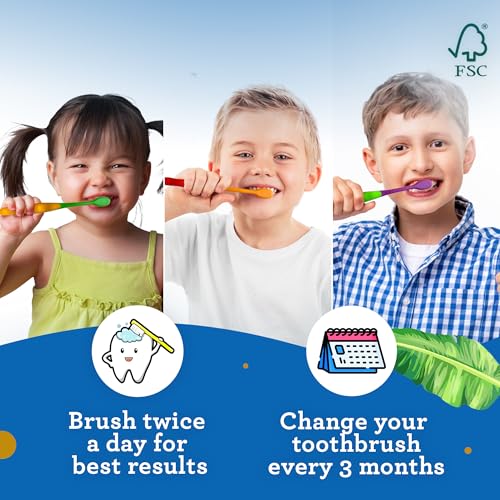 Image of GuruNanda Butter On Gums Kids Toothbrush - 4 Pack Extra Soft Bristles Toothbrush for Kids, Multi-Colored & Fun to Use for Beginner Cleaning - Ergonomic Grip Handle - BPA & Cruelty-Free (Age 3+)