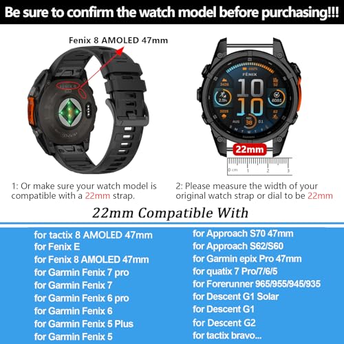 Garmin Tactix 8 Fenix 8 AMOLED 47mm/7 Pro/7/6 Pro/6/5 Plus/5 22mm Silicone Watchband Compatible QuickFit Straps
| Garmin Fenix E/Forerunner 965/955/945/Descent G2/G1 Solar AMOLED 47mm/7 Pro/7/6 Pro/6/5 Plus/5 Silicone Watchband QuickFit
| AMOLED 47m