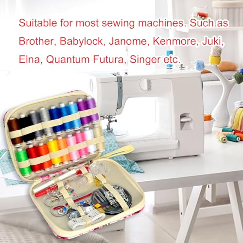 Image of Sewing Kit with Case Portable Sewing Supplies for Home Traveler, Adults, Beginner, Emergency, Contains 18 Sewing Thread, Scissors, Needles, Measure etc,Black (red Rose)