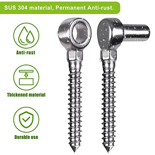 Image of Insaga Cast 304 Stainless Steel Gate Hinges 4Pack Lag Screw Hinge for Farm M12 Hook and Eye Hinges, Partial Thread Gate Hinge Bolts for Wood Cattle Livestock Gate for Fence