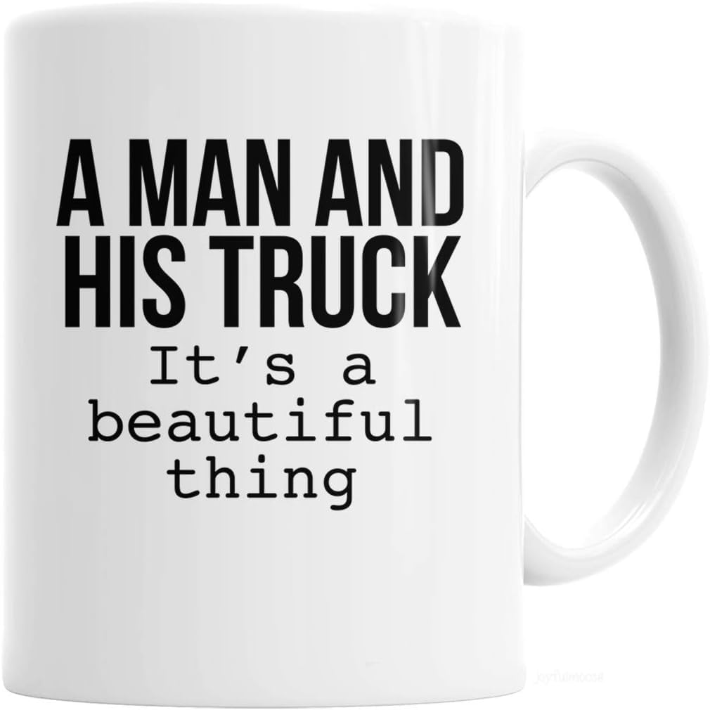 Trucker Coffee Mugs A Man and His Truck Coffee Mug for Men - Gift for Him Mug Black Ceramic 11oz Tea Cup