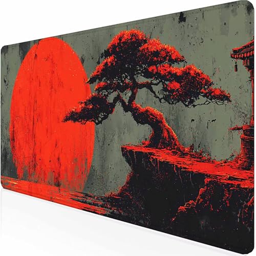 Alfombrilla Ratón Grande Rojo Luna Llena, Alfombrilla Raton Impermeable Antideslizante, Mouse Pad con Base de Goma Bordes Cosidos, Accesorios Gaming, Mousepad para Gamer, PC 900 x 400 x 3MM -z1c09691