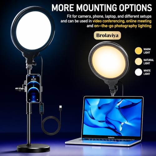 Image of BROLAVIYA Overhead Video Floor Stand with Slab key Full-screen fill 10-inch LED light, Metal arm,1 /4 inch head for Camera, Webcam, Gopro, With Mobile bracket for YouTube, TikTok, Desktop, Bedroom, Office.