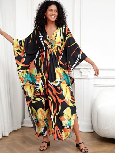 Image of sunforyou Kaftan Dresses for Women Stylish Caftans Plus Size Beach Cover up Soft Loungewear