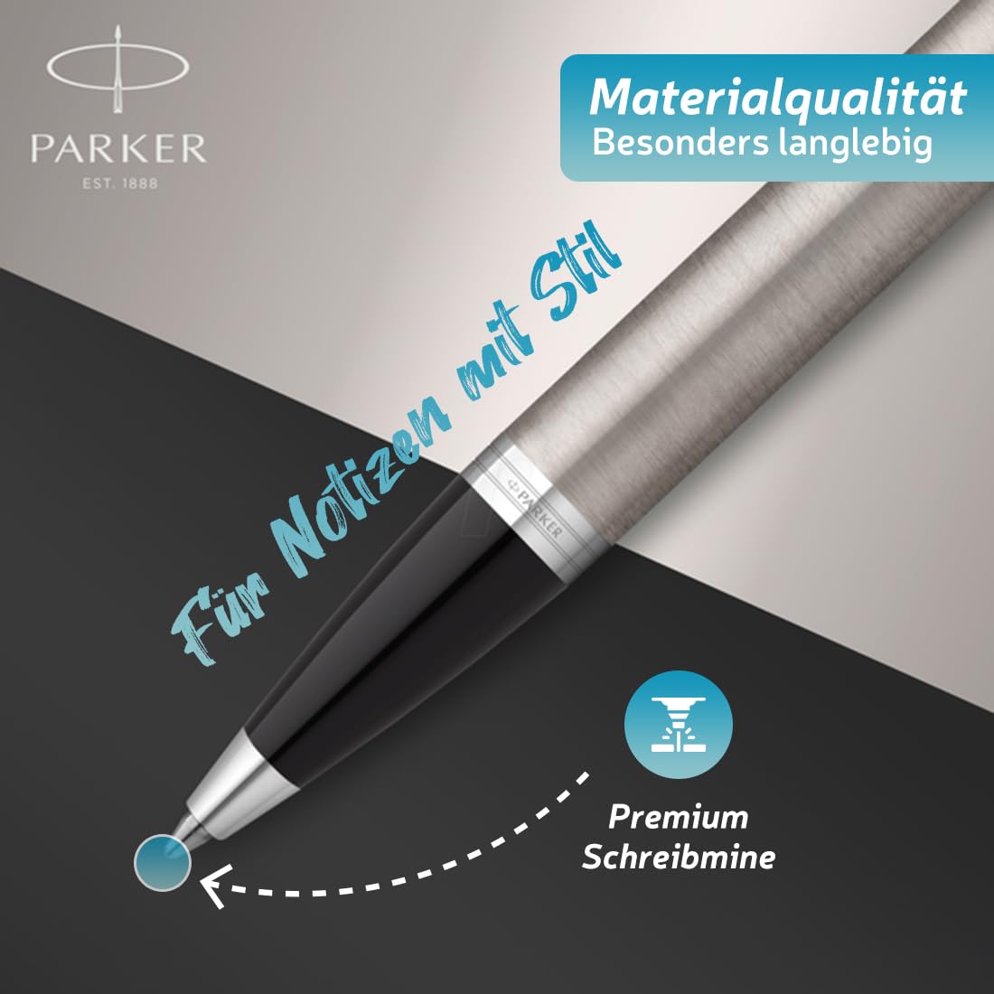 Parker IM - Sferica a pressione con incisione, metallo d'oro, mina blu grande, custodia regalo, prod. tedesca, alta qualità ed elegante, idea regalo perfetta