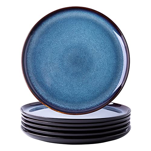 LERATIO Keramik-Speiseteller-Set, 26,7 cm, reaktive, glasierte Porzellanteller, moderne Form, Geschirr-Set für Küche, mikrowellen-, spülmaschinen- und ofenfest, kratzfest, blau-weiß Cover