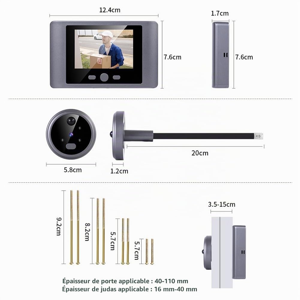 Caméra de porte électronique, avec détecteur de mouvement PIR 7,1 cm LCD moniteur vision nocturne enregistrement sans fil judas numérique sonnette USB pour sécurité d'entrée