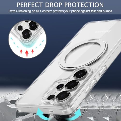 Image of DIZORO TPU Magnetic 360 Ring Stand Case Fit Compatible with Samsung Galaxy S26 Ultra Case, Compatible with MagSafe & Wireless Charging,Military Grade Drop Tested,Translucent, Back Cover - White