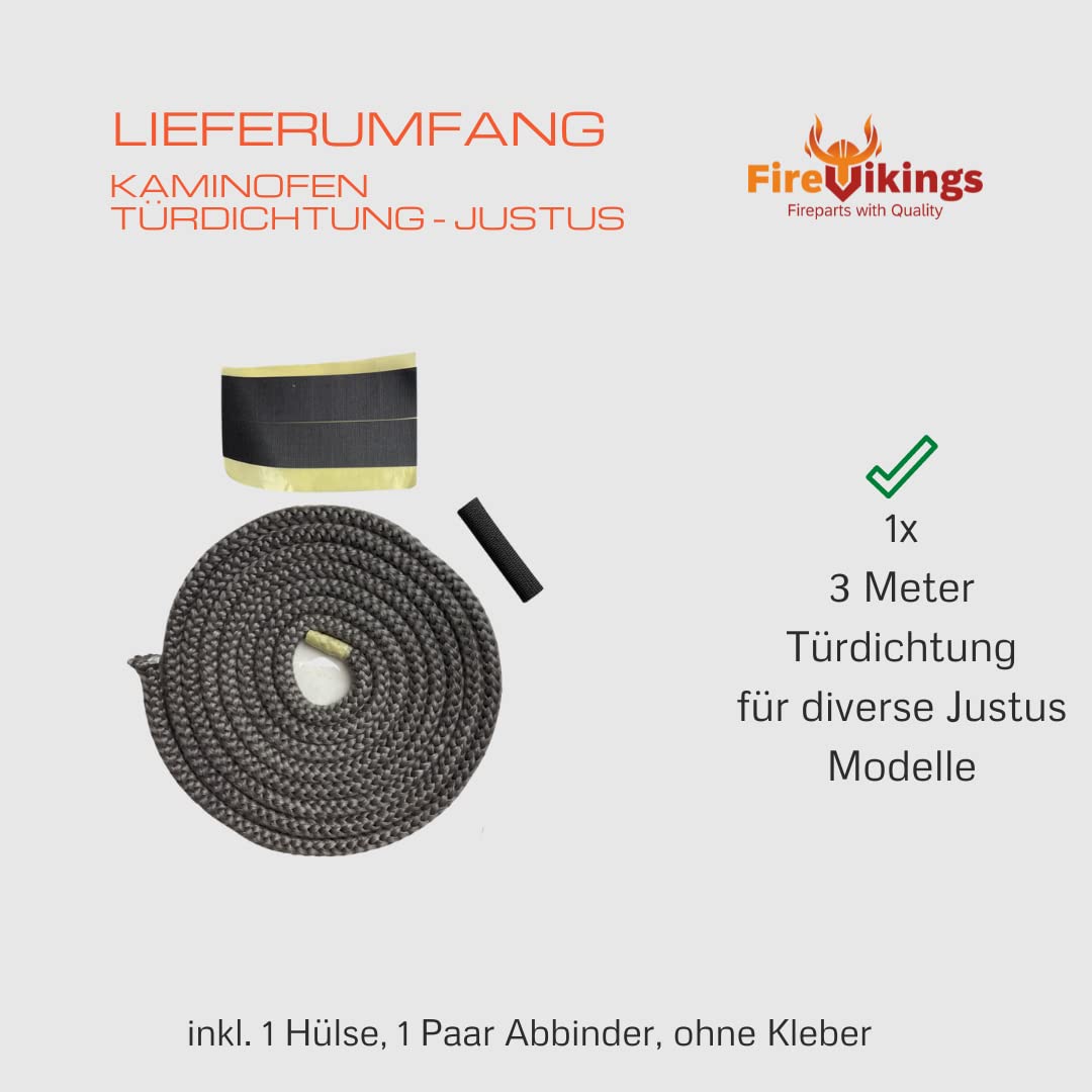 Justus - Guarnizione per porta del camino, 3 m, ø 10 x 10 mm, per modelli Lagos, Reno, R P50-5, Viking, Polarfalò K2