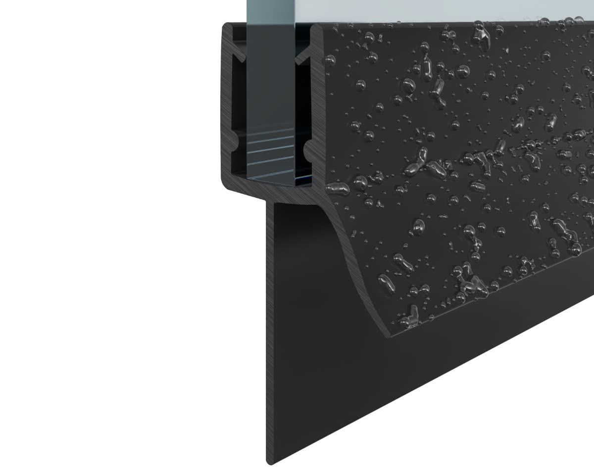 Black Shower Seal Model H1 for 4-6mm Glass | Choose from 12mm 17mm or 23mm Bottom fin | Shower Seal for Bath Screen or Shower Door (23mm fin 7-8mm Glass)