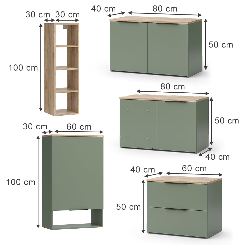 Vicco Conjunto de salón Wido, Verde, 5 Partes, Compatible con Otros Elementos de la Serie Wido
