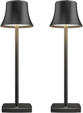 2 Pack LED Cordless Table Lamps Rechargeable,5000mAh Battery Operated Table Light,3 Color Stepless Dimming,Portable Small Desk Lamp in Aluminum for Party Patio Restaurant Indoor/Outdoor(Black)