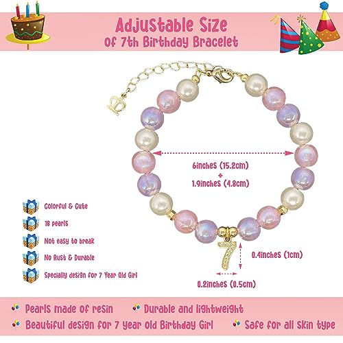 ZomefinKiu Girls 7th Birthday Bracelet - Pink, 7th Birthday Crown Box, Outfit, Jewelry, Charm Bracelet2
