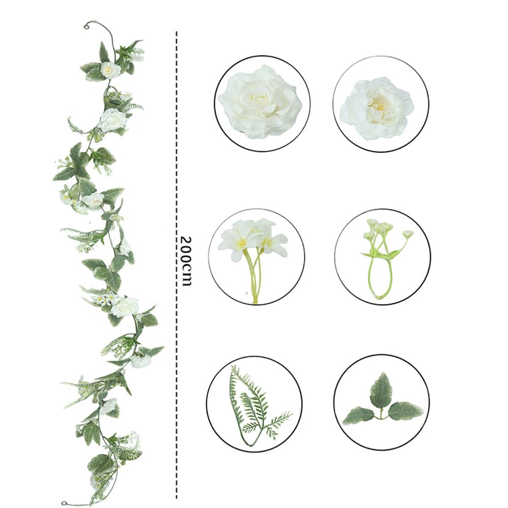 Highdi Finta Pianta Artificiale, Artificiale Rampicante Ghirlanda Fiore di Rosa Pendenti Finte Pianta Foglie per Decorazione Parete Festa Matrimonio Giardino Esterno (Bianco,6 Pezzi)
