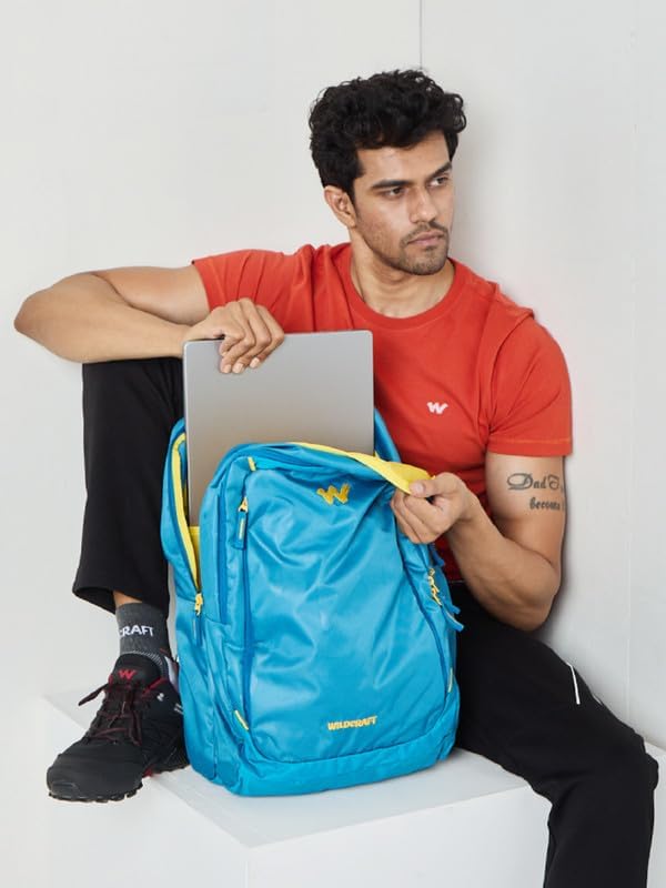 Wildcraft Evo Edge 30 Laptop Backpack for Travel, Gym, Office | Unisex Backpack with Rain cover | Bags for Mens & Womens (Blue,30L)