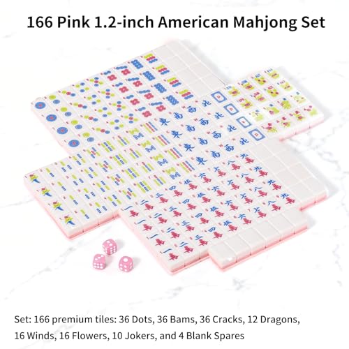 American Mahjong Set 166 piezas 1.2 pulgadas color rosa miniatura 3