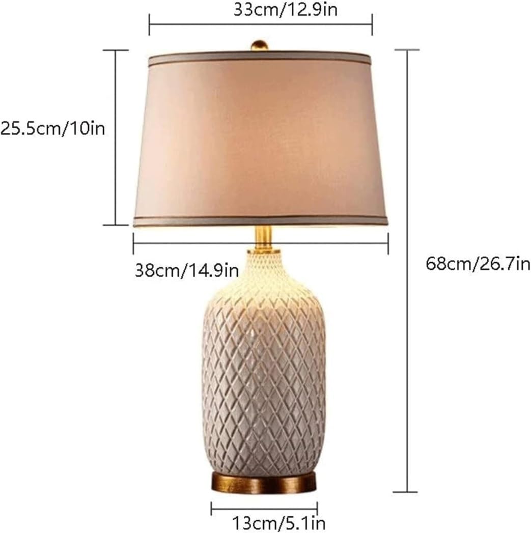 Lampada da Tavolo Lampade Luce da Comodino Ceramica Moderna Lampada da Comodino Paralume in Tessuto Scrivania Protezione Occhi (Colore : Interruttore a Pulsante