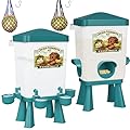 Chicken Feeder and Waterer Set, 3 Gallon/16 LB Automatic Poultry Feeding System with Hanging Option, No Waste Feeder Ports & Water Cups, BPA-Free, Ideal for Hens Ducks and Poultry