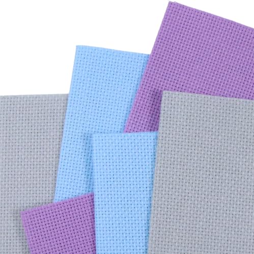 Image of KCS 4 /6 pc of 12 inch x 18 inch(30cmx45cm) 16 Count Cotton Aida Cloth Cross Stitch Fabric (6 pc,Light Grey+Light Blue+Lavender)