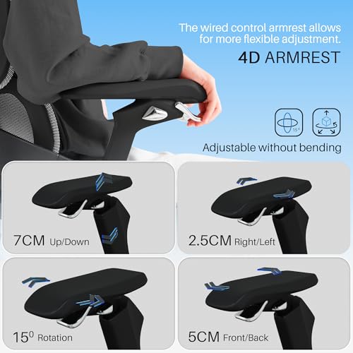 Image of DROGO Mesh Ergo Flow Luxury Ergonomic Office Chair for Work from Home with Patented Flow Technology,4D Armrest with Wired Cable Mechanism,3D Headrest & Lumbar Support,Gaming Chair with Recline(Black)