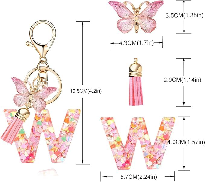 Image of GEOCARTER Lightweight Fashion Initial Letter Key Ring with Butterfly Pendant & Tassel, Stylish Purse Charm for Handbags, Car Keys, Gifts for Girls & Women