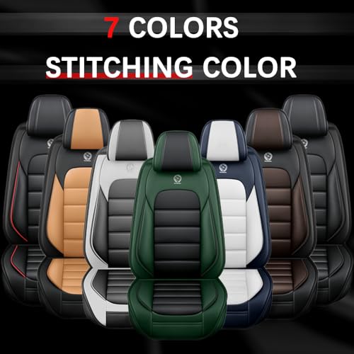 Image of 2 Seat Covers for Hyundai Santa Fe XL 2001-2024,Premium Nappa Leather Car Seat Covers Car Seat Cushions,Waterproof Soft Seat Covers for Cars,Interior Accessories with Airbag(Standard-Black&Orange)