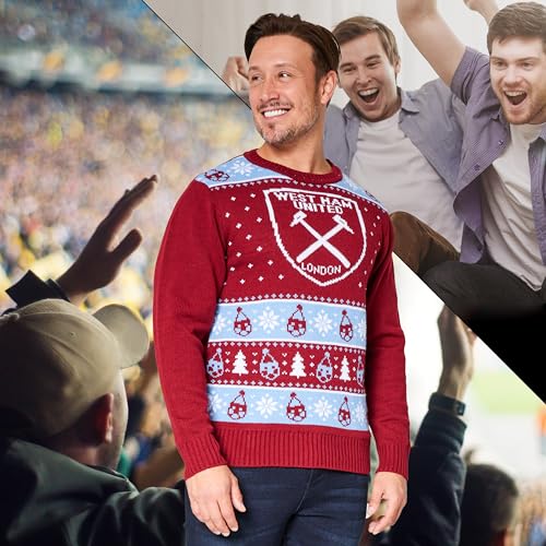 West Ham United F.C. Christmas Sweater Men Teenagers Crew Neck Long Sleeve Holiday Festive Knit Sweater M-3XL Mens Gifts3