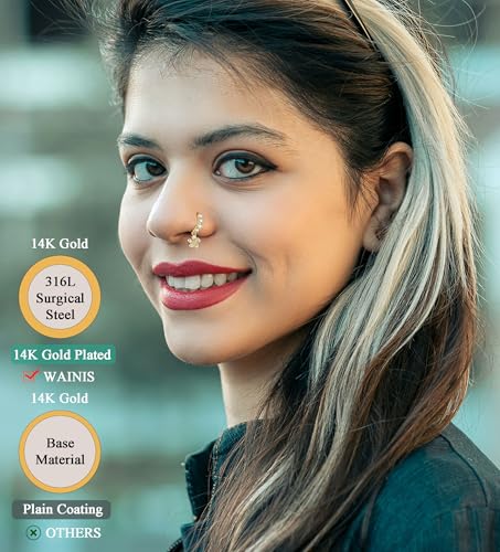 WAINIS 30Pcs 20G Dangle Nose Ring for Women L Shaped Dangling Nose Stud Surgical Steel Nose Ring Studs Dainty Flower Heart Moon Star Dangle Rings Hoops Nose Piercing2