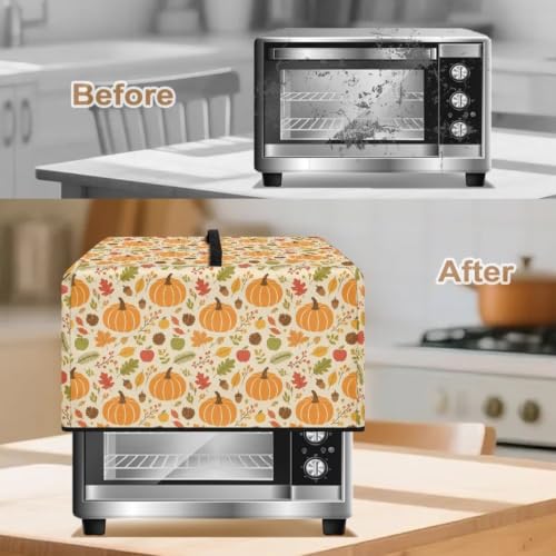 Image of Microwave Oven Cover, Air Fryer Toaster Oven Dust Cover Fall Decor Countertop Appliance Protector, S, 18.25 x 14.5 x 11 Inches, Pumpkin Maple Leaf Beige