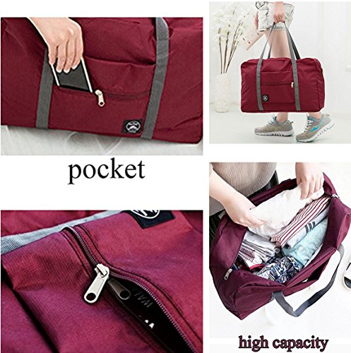 Foldable Travel Bag Luggage Storage for Sports Gym Water Resistant Nylon Canvas Duffel for Men, Women 32 Liter (Red)