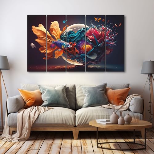 Image of The Castle Decor Abstract Art Multiple Frames Wall Painting for Living Room, Bedroom, and Hotels - Wooden Framed Digital Artwork (Multi Color - Design 6, 27x48 Inch)